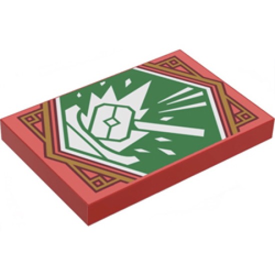 Flat Tile 2x3 with Dark Green Ninjago Decoration Bright Red