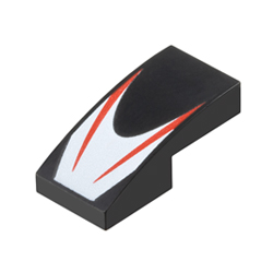 Plate with Bow 1x2x2/3 with White Background and Bright Red Stripes Black