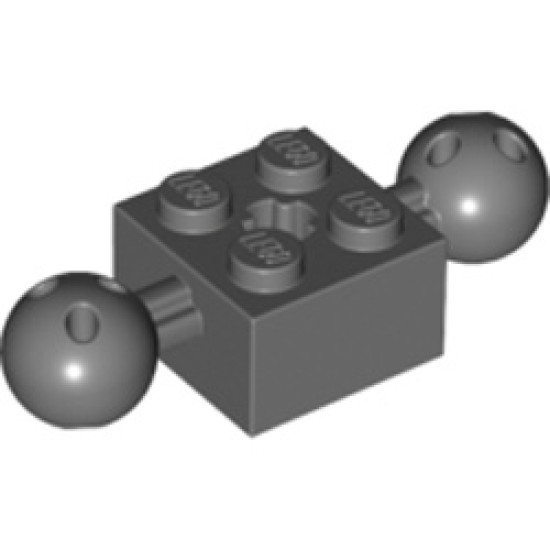 Brick 2x2 with 2 Balls Diameter 10.2 with Cross Axle Center Hole Dark Stone Grey