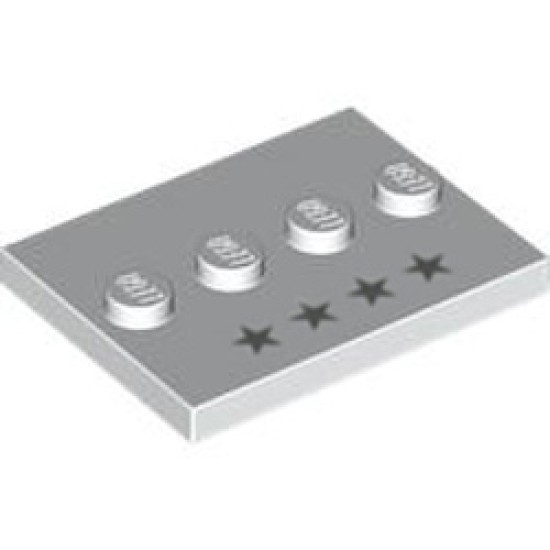 Plate 3x4 with 4 Knobs with 4 Silver Stars White