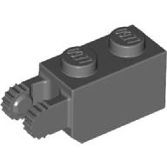 Brick 1x2 / Friction / Fork Vertical End (9 Teeth) Dark Stone Grey