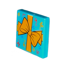 Flat Tile 2x2 with Present with Bowed Ribbon Medium Azur
