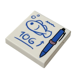Flat Tile 2x2 with Fish, 106 and Pen White