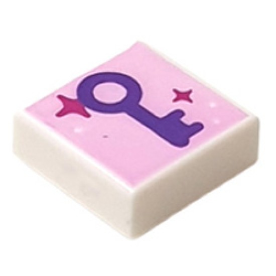 Flat Tile 1x1 with Medium Lilac Key White