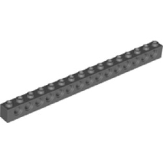 Technic Brick 1x16, Diameter 4.9 Dark Stone Grey