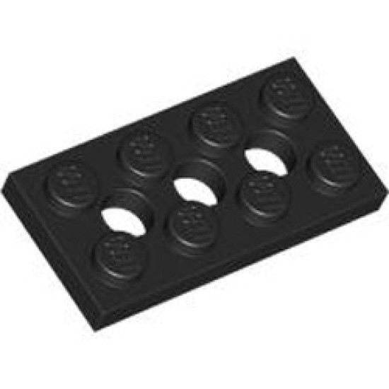 Plate 2x4, 3 x Diameter 4.9 Holes Black