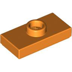 Plate 1x2 with 1 Knob and 1 Bottom Stud Bright Orange