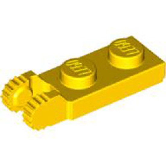 Plate 1x2 with Fork / Vertical / End (9 Teeth) Bright Yellow