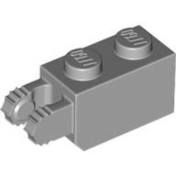 Brick 1x2 / Friction / Fork / Vertical End (7 Teeth) Medium Stone Grey