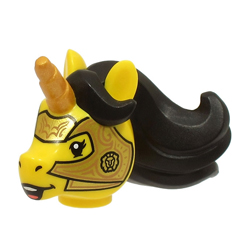 Unicorn Head with Black Mane and Copper Armor Bright Yellow