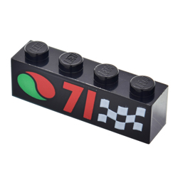 Brick 1x4 with Octan Logo and 71 with Checkered Flag Black