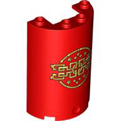 Wall Element Round 5x4x2 with Gold Chinese Decorations Bright Red