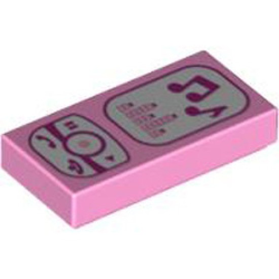 Flat Tile 1x2 Decorated Music Player Light Purple