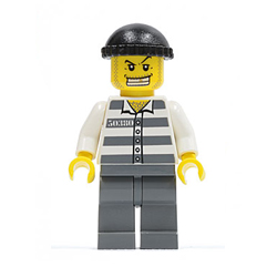 Jail Prisoner with Prison Stripes and Black Knit Cap and Gold Tooth Minifigure