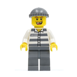 Prisoner 50380 in Prison Stripes and Dark Stone Grey Knit Cap with Missing Tooth Minifigure