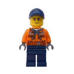 Male Construction Worker with Orange Safety Jacket and Reflective Stripe Minifigure
