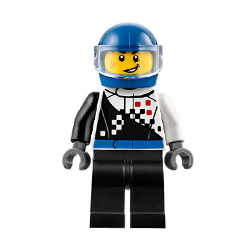 Buggy Driver in Checkered Race Torso and Blue Helmet Minifigure