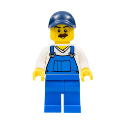 Beach Janitor in Bright Blue Overalls and Earth Blue Cap Minifigure