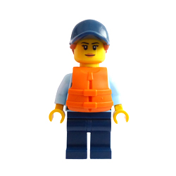 Female Police Officer in Light Royal Blue Shirt and Life Jacket Minifigure