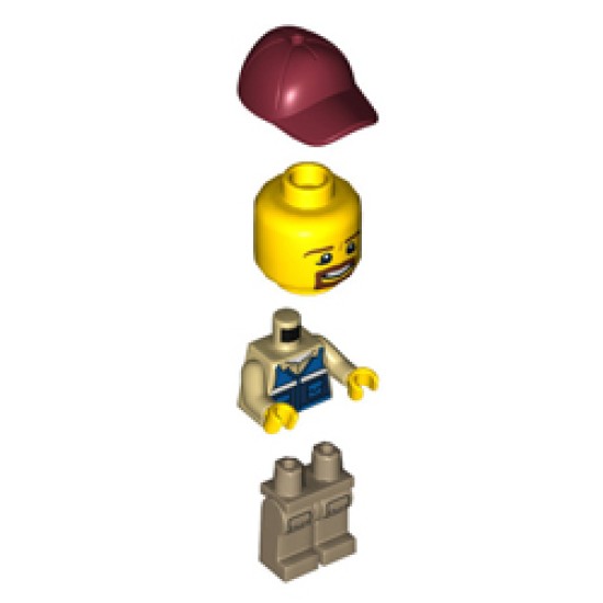 Male Wildlife Rescue Worker with Dark Red Cap and Blue Vest Minifigure