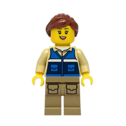 Female Wildlife Rescue Worker with Bright Blue Vest with RESCUE design on Back Minifigure