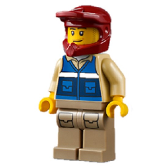 Male Wildlife Rescue Explorer with 'RESCUE' Word on Back and Dark Red Helmet Minifigure