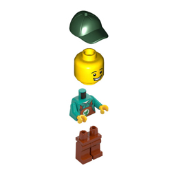 Male Gardener -with Dark Orange Overalls and Earth Green Cap Minifigure