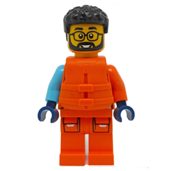 Male Arctic Explorer with Bright Orange Life Jacket Minifigure