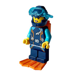 Female Arctic Explorer Diver in Diving Suit with Air Tanks and Flippers Minifigure