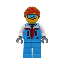 Female Ice Sculptor in Dark Azur Jacket with Dark Orange Ponytail Hair Minifigure