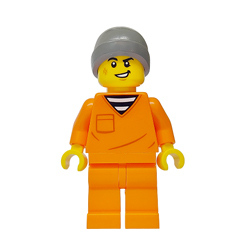 Male Prisoner with Orange Prison Jumpsuit, Dark Stone Grey Beanie and Scruff Mark Minifigure