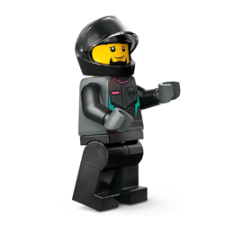 Male Race Car Driver with Racing Suit with Hawk Head Logo Minifigure
