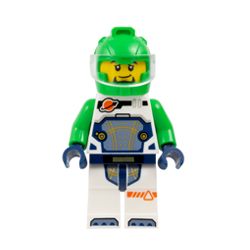 Male Astronaut in White Spacesuit with Bright Green Helmet Minifigure