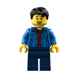 Man with Bright Blue Jacket and Dark Red Shirt Minifigure