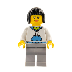 Woman with White Hoodie with Medium Blue Pocket Minifigure