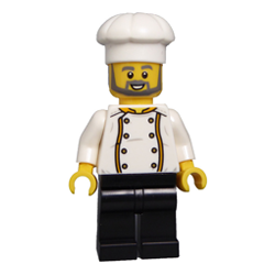 Male Chef with Flame Yellowish Orange Jacket and Dragon on Back Minifigure