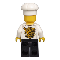 Male Chef with Flame Yellowish Orange Jacket and Dragon on Back Minifigure