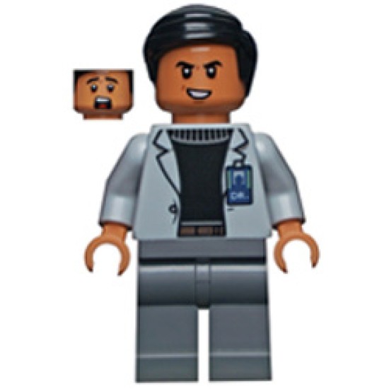 Dr. Wu - Light Bluish Gray Jacket, Evil Smile / Scared Minifigure