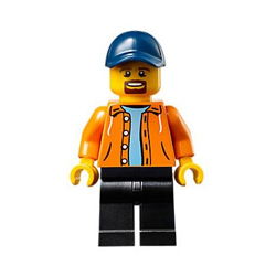 Male Race Official in Bright Orange Jacket Hoodie over Medium Blue Sweater Minifigure