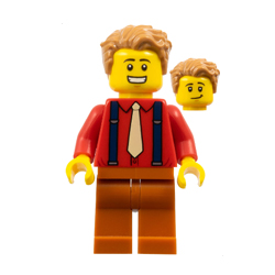 Man in Bright Red Shirt and Tan Tie Minifigure