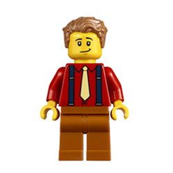 Man in Bright Red Shirt and Tan Tie Minifigure